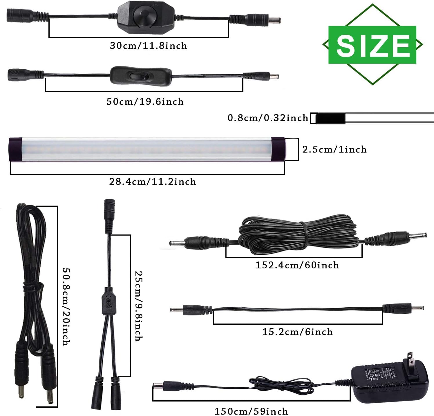 AIBOO LED Under Counter Light Rigid Bar Kit, Plug in Corded Under Cabinet Lighting with 12V LED Dimmable Switch for Counter Shelf Showcase Display Lighting (6 Panels,Warm White)